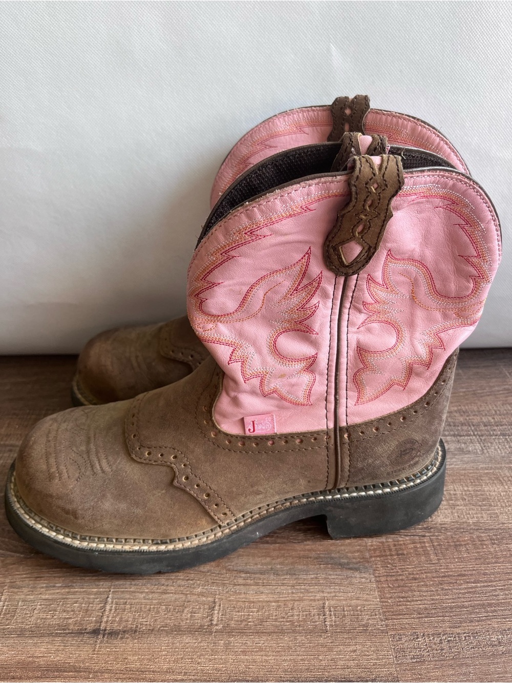 Justin Gypsy Steel Toe Brown Pink Leather Boots Western Cowboy